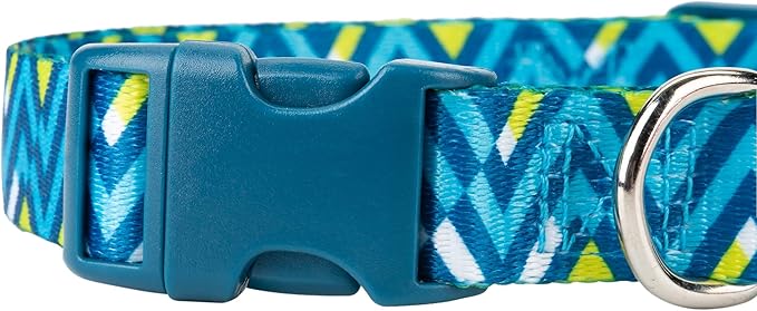 Mile High Life Dog Collar | Cute Puppy Collars | Lightweight Girl Dog Collar | Soft Boy Dog Collars | w Geometric Ocean Wavy Pattern (Light Blue/Hot Blue, Large)