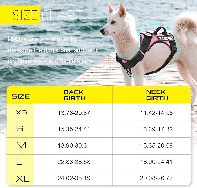 Demigreat Service Dog Harness, Reflective Dog Vest Harness with 5 PCS Patches, Adjustable Soft Oxford Pet Harness, Inner Layer Mesh, Easy to Control for Dogs