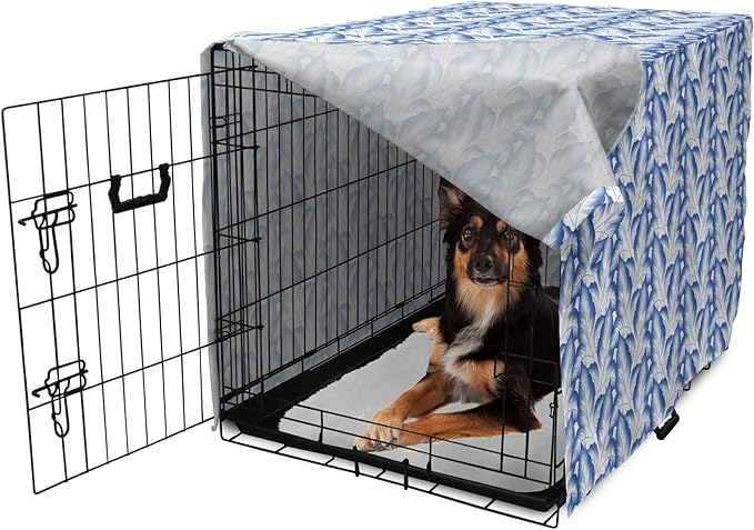 Lunarable Traditional Dog Crate Cover, Blue Leaves Ornate Folkloric Design Ethnic Motifs of Asia Print, Easy to Use Pet Kennel Cover for Medium Large Dogs, 36 Inch, Cobalt Blue and White