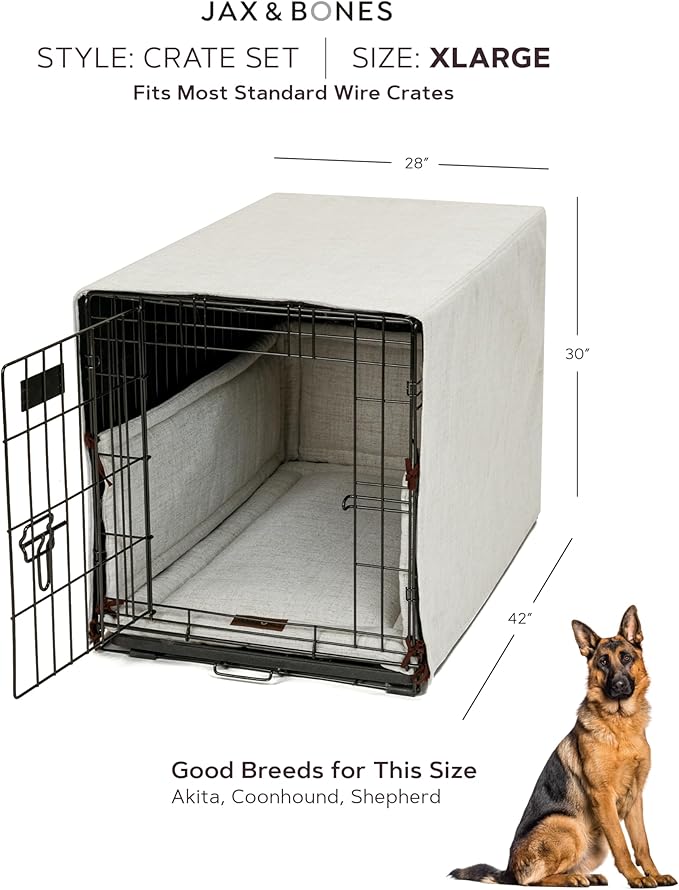 Jax & Bones Dog Crate Cover & Dog Crate Pad Set - Includes Crate Bed, Kennel Cover, & Soft Liner That Acts Like a Bumper - Extra Large Lark Ivory - Made in USA