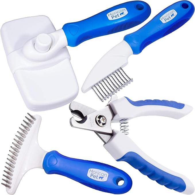 Self-Cleaning Slicker Brush for Dogs, Shedding Fur Comb, Dematting Comb & Nail Clipper Set for Dogs With Medium and Long Hair