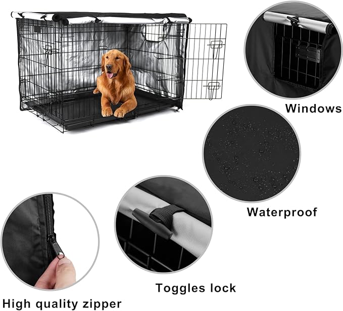 Senmortar Double Door Dog Crate Cover Wire Dog Cage Cover Waterproof Durable Lightweight 420D Polyester for Pet Crates Black 54 inches