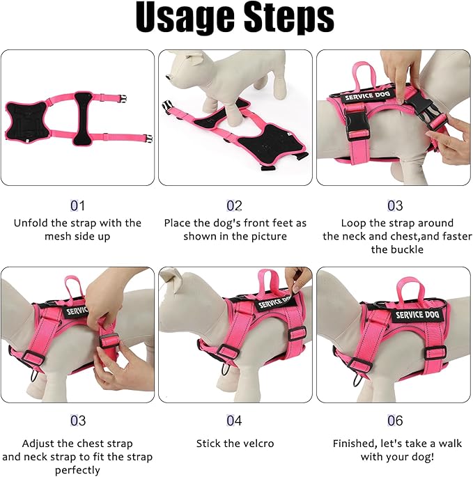 Demigreat Service Dog Harness, Reflective Dog Vest Harness with 5 PCS Patches, Adjustable Soft Oxford Pet Harness, Inner Layer Mesh, Easy to Control for Small Medium Large Dogs