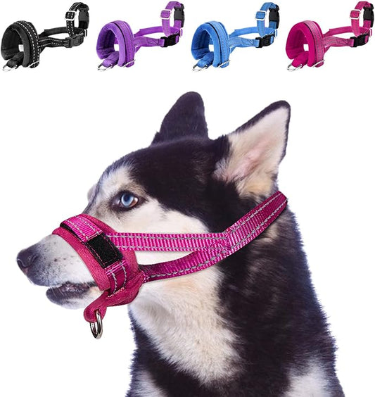 SlowTon Soft Dog Muzzle, Adjustable Padded Nylon Muzzle for Large Medium Dogs Anti Chewing Barking Biting, Allow Dog Pant & Drink (Fuchsia, M)