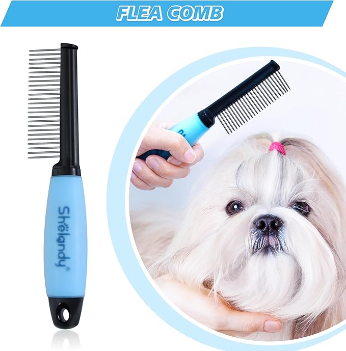 SHELANDY Groomer Partner Pet Grooming Kit, 5-Piece Set with Aluminum Case, Includes Slicker Brush, Undercoat Rake, DeShedding Tool, Flea Comb, Nail Clipper