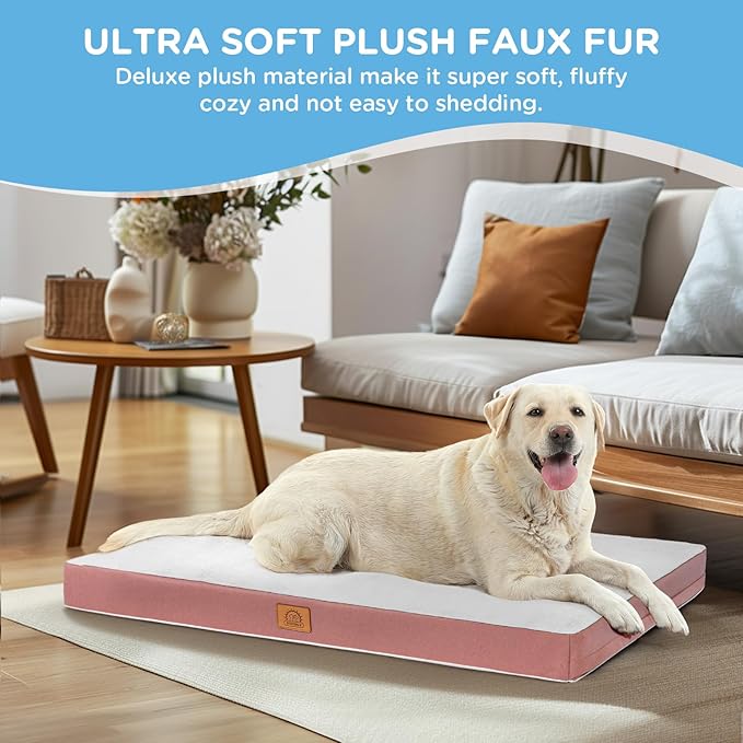 Washable Medium Dog Bed Covers Soft Plush Replacement, Waterproof Dog Bed Liner, Pet Bed Cover with Zipper 30x20x3 Inches, Pink, Cover Only