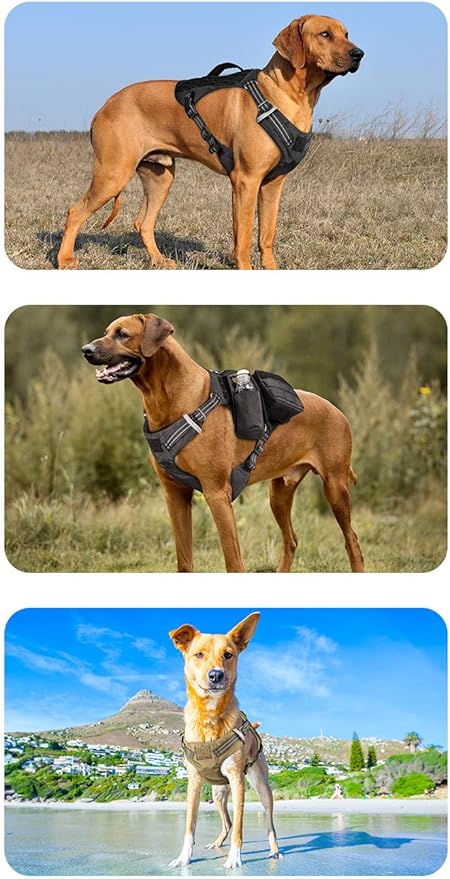 Tactical Dog Adjustable Training Harness Dog Saddle Bag Backpack Vest with Handle Military No Pull Dog Harness for Small Medium Large Dogs (XL, ArmyGreen)