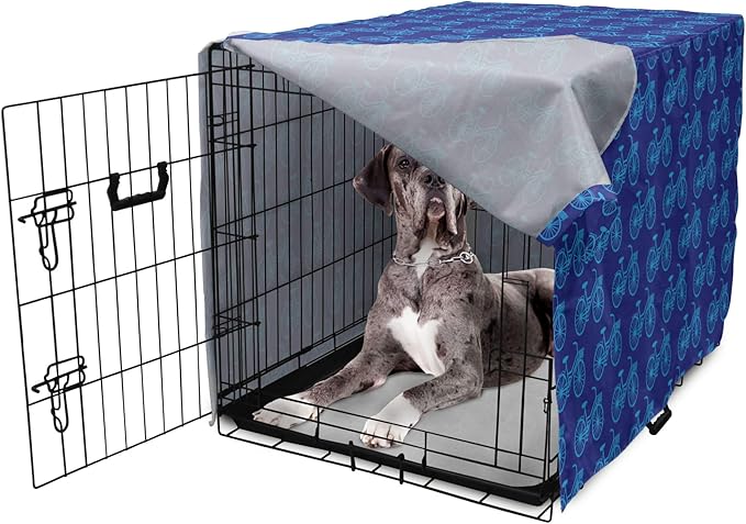 Lunarable Contemporary Blue Dog Crate Cover, Repetitive Pattern with Silhouette Style Bicycles, Easy to Use Pet Kennel Cover for Medium Large Dogs, 48 Inch, Dark Violet Sky Blue
