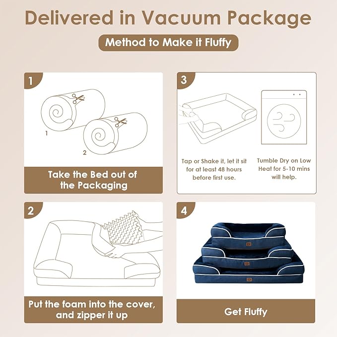 EHEYCIGA Orthopedic Dog Beds for Large Dogs, Waterproof Memory Foam Large Dog Bed with Sides, Non-Slip Bottom and Egg-Crate Foam Large Dog Couch Bed with Washable Removable Cover, Navy