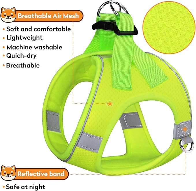 Dog Harness with Leash Set, No-Pull Step-in Reflective Pet Harness with 1 Leash Clips, Adjustable Soft Padded Easy Walk Dog Vest for Small Medium Large Dogs, Cats(Fluorescent, XXXSmall)