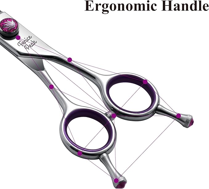 Fenice Peak 6.5'' Fluffy Dog Grooming Scissors Professional 440C Curved Thinning Shears 55% Thinning Rate and 30°Curved Sharp and Durable with Decorative Screws & Tails