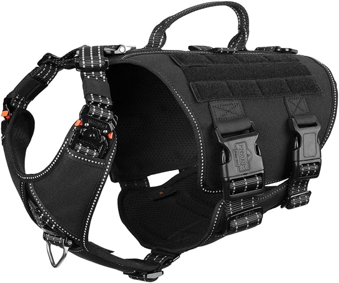 ICEFANG GN7 Agile-Moving Reflective Tactical Dog Harness with Handle,Walking Training K9 Molle Vest,No-Pull Front Clip,5-Points Adjust,Hook and Loop Panel (M Chest:25"-31"), Black