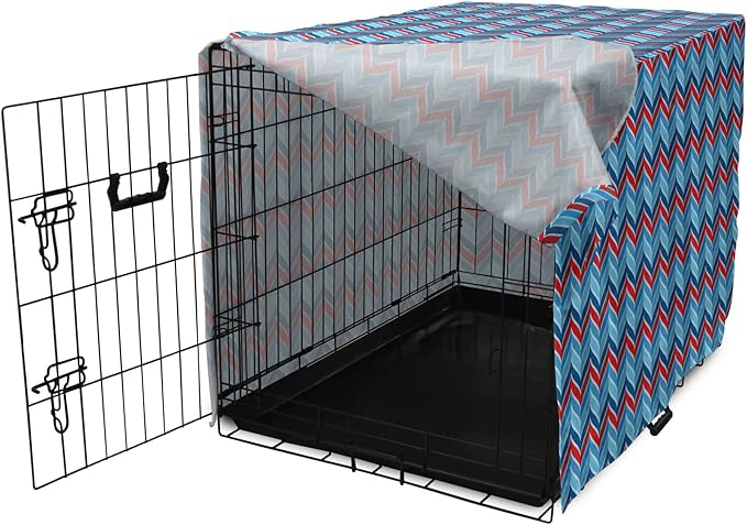 Lunarable Chevron Dog Crate Cover, Abstract Dimension Effects Featured Wavy Zigzag Leaf Curve Contrast Image, Easy to Use Pet Kennel Cover for Small Dogs Puppies Kittens, 18 Inch, Violet Blue Red Aqua