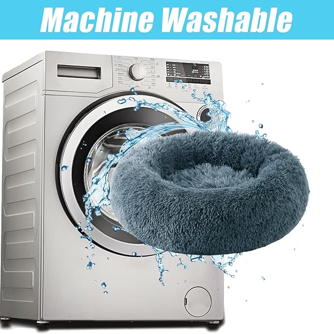 HYQ Small Dog Bed, Cat Beds for Indoor Cats, Pet Beds for Small Dogs, Fluffy Faux Fur Plush Small Dog Bed, Washable Puppy Bed with Anti-Slip Bottom, Dog Bed Small Size Dog (Blue Gray, 17 Inch)