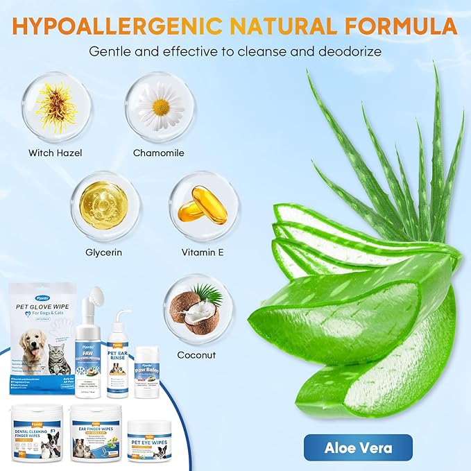 Dog Wipes Cleaning Deodorizing, Dog Grooming Wipes & Dog Paw Cleaner, Pet Cleaning Kit for Teeth, Ears, Eyes, Paw, Body, Dog Ear Rinse, Essential Dog Supplies Set