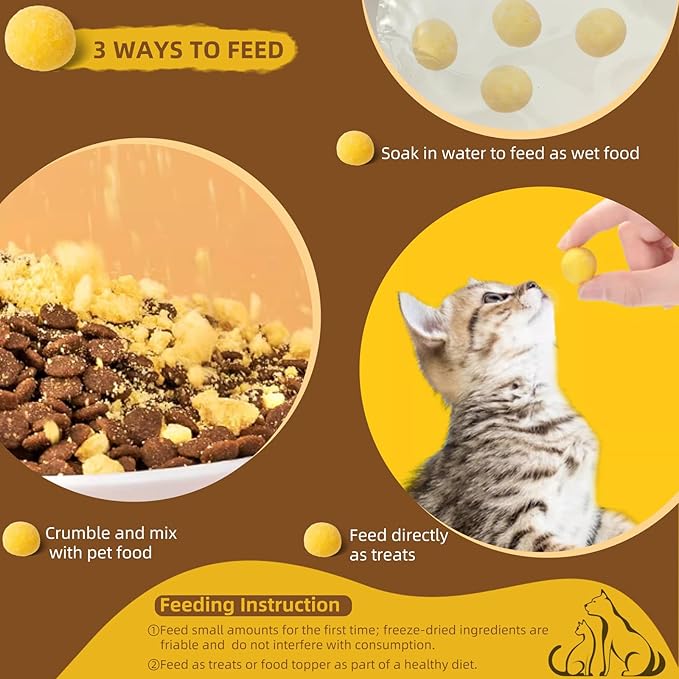 Freeze Dried Cat and Dog Treats Quail Egg Yolk, Healthy Tasty Snacks for Cats Dogs Training, Natural Freeze-Dried Limited Ingredient Quail Egg Yolk,Wholesome and Delicious Snacks for Pets