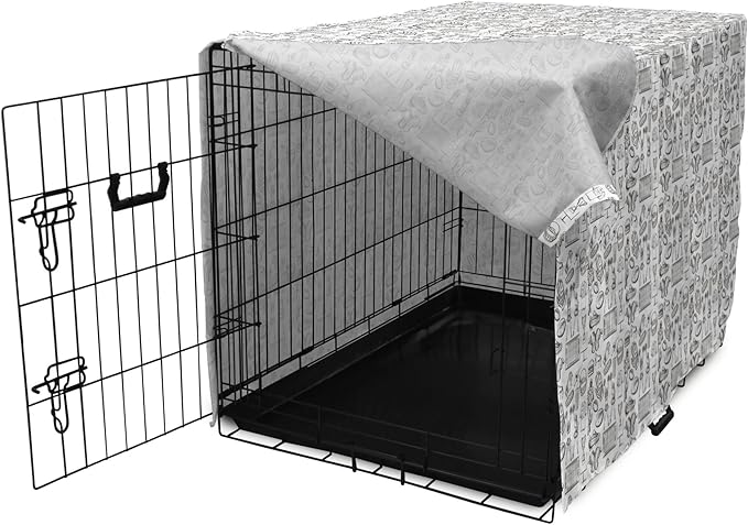 Lunarable Football Dog Crate Cover, Cup Ball Cheerleader Player Sneakers Sports Equipment Sketch Pattern, Easy to Use Pet Kennel Cover for Small Dogs Puppies Kittens, 22 Inch, Charcoal Grey and White