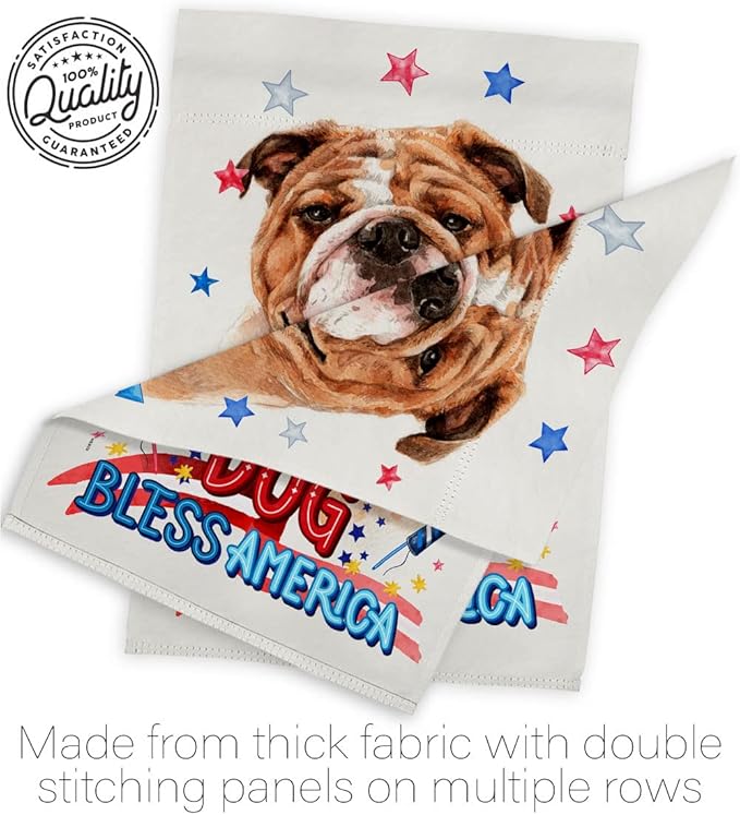 Breeze Decor Patriotic Bulldog House Flag Pack Dog Puppy Spoiled Paw Canine Fur Pet Nature Farm Animal Creature Applique Decoration Banner Small Garden Yard Gift Double-Sided, Made in USA