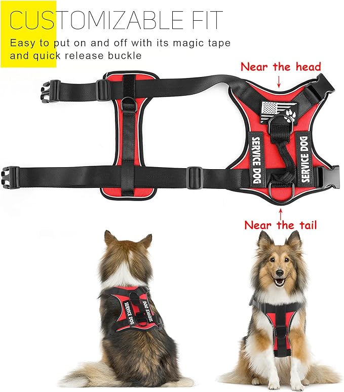 Demigreat Service Dog Harness, Reflective Dog Vest Harness with 5 PCS Patches, Adjustable Soft Oxford Pet Harness, Inner Layer Mesh, Easy to Control for Dogs