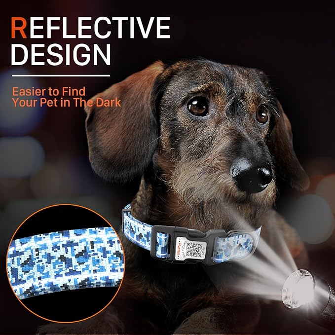 Reflective Dog Collars for Medium Dogs Soft Nylon Camo Blue Sized M