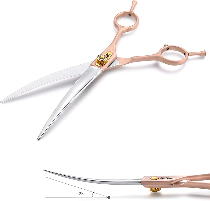 7 Inches Professional Pet Grooming Scissors, 440C Japanese Steel Straight & Curved & Thinning & Chunker Shears/Scissors for Dog Cat and More Pets (7 inch-Curved Scissors)