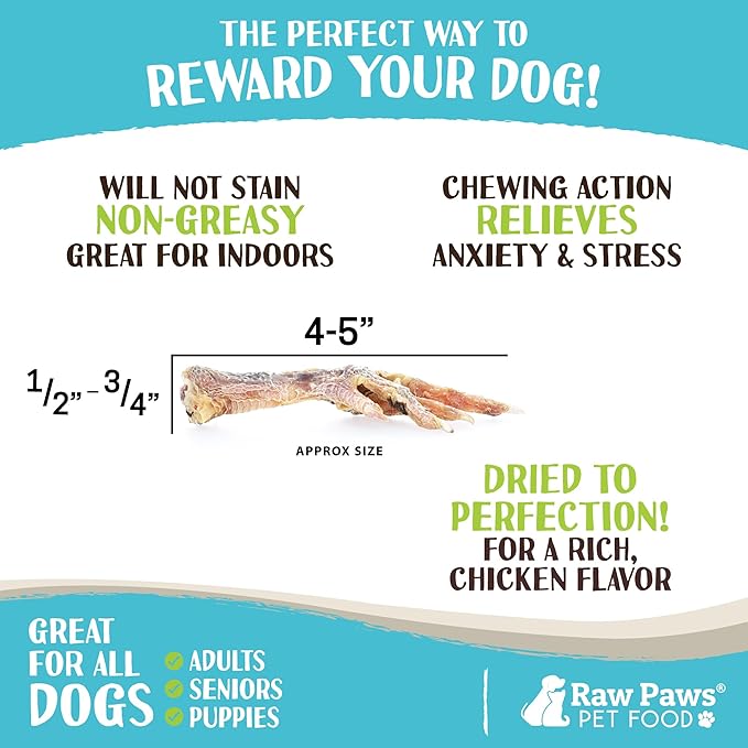 Raw Paws Dried Chicken Feet for Dogs (10 Pack) - Packed in USA - 100% Digestible, Single Ingredient - Chicken Feet Dog Treats - Natural Smoked Dehydrated Chicken Feet for Dogs - Chicken Feet Dog Chews