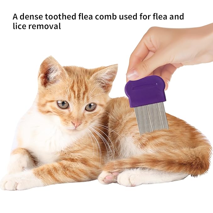 Tick flea comb for dogs 7pcs Metal flea brush for indoor Cats Lice combs for thick hair Pet tear stain comb Fine tooth comb Large and Small dog combs for grooming