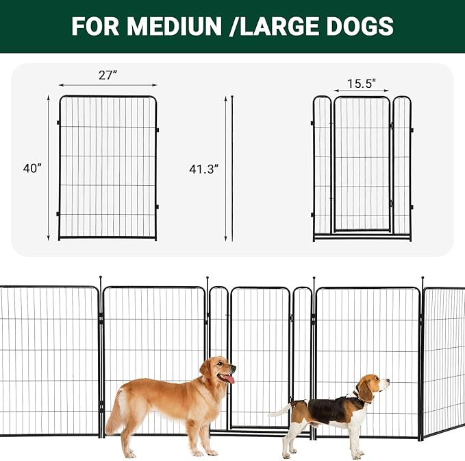 Dog Playpen,40" Height 18 Ft(L) 8 Panels Pet Play Pen, Indoor/Outdoor,Heavy Duty Metal Pet Exercise Pen, Wide Door Low Threshold,Portable Pet Playpen for Rv Camping Garden Yard, Quick Install