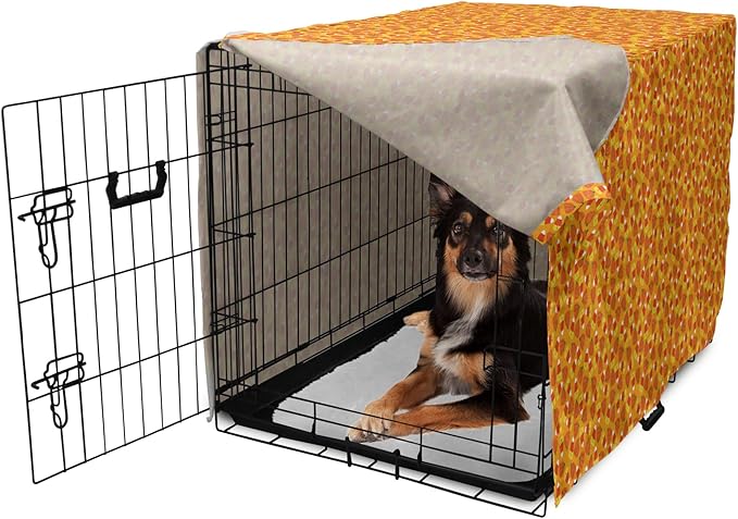 Lunarable Candy Corn Dog Crate Cover, Halloween Themed Pattern with Pumpkins and Food Repetition, Easy to Use Pet Kennel Cover for Medium Large Dogs, 36 Inch, Orange Vermilion
