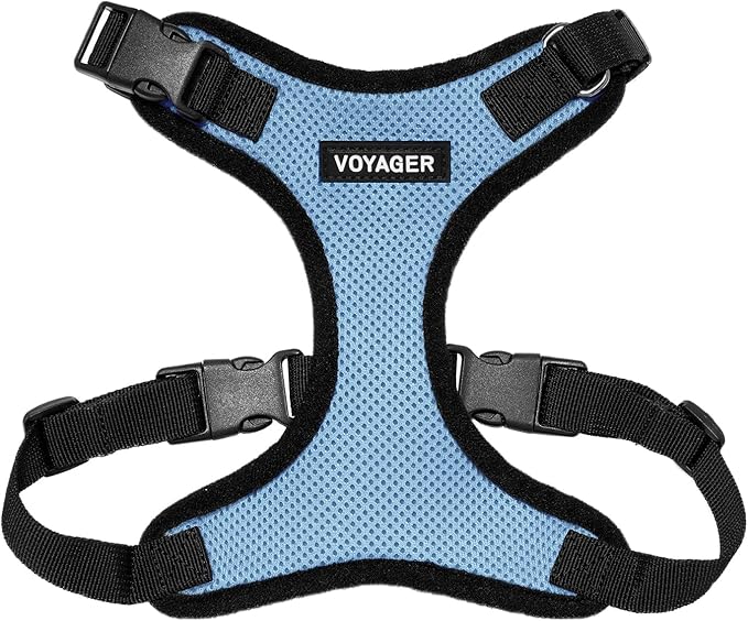Voyager Step-in Lock Pet Harness - All Weather Mesh, Adjustable Step in Harness for Cats and Dogs by Best Pet Supplies - Baby Blue/Black Trim, XL