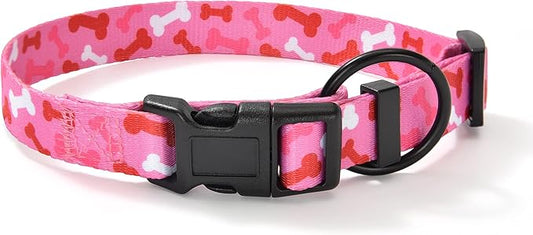 Mile High Life Dog Collar | Nylon Puppy Collars w Cute Patterns | Lightweight Girl Dog Collar | Boy Dog Collar for Small/Medium/Large Dogs (Pink Bone, Large)