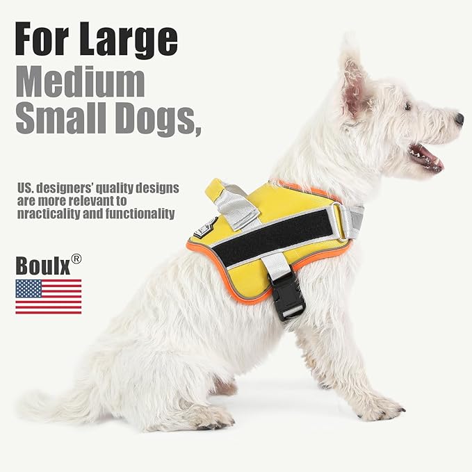 Bolux Dog Harness, No-Pull Reflective Dog Vest, Breathable Adjustable Pet Harness with Handle for Outdoor Walking - No More Pulling, Tugging or Choking (X-Small (Pack of 1), YellowOrange)