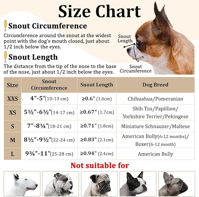 Mayerzon Short Snout Dog Muzzle, Small Muzzle for Chihuahua Shih Tzu American Bully Boxer Puppy, Soft Fabric Muzzles for Grooming Vet Visits