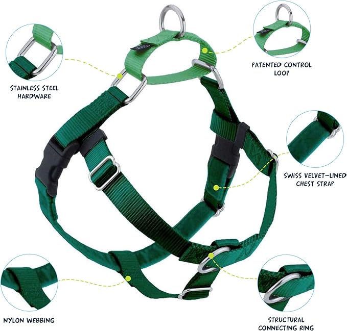 2 Hounds Design Freedom No Pull Dog Harness | Comfortable Control for Easy Walking |Adjustable Dog Harness and Leash Set | Small, Medium & Large Dogs | Made in USA | Solid Colors | 5/8" XS Kelly Green