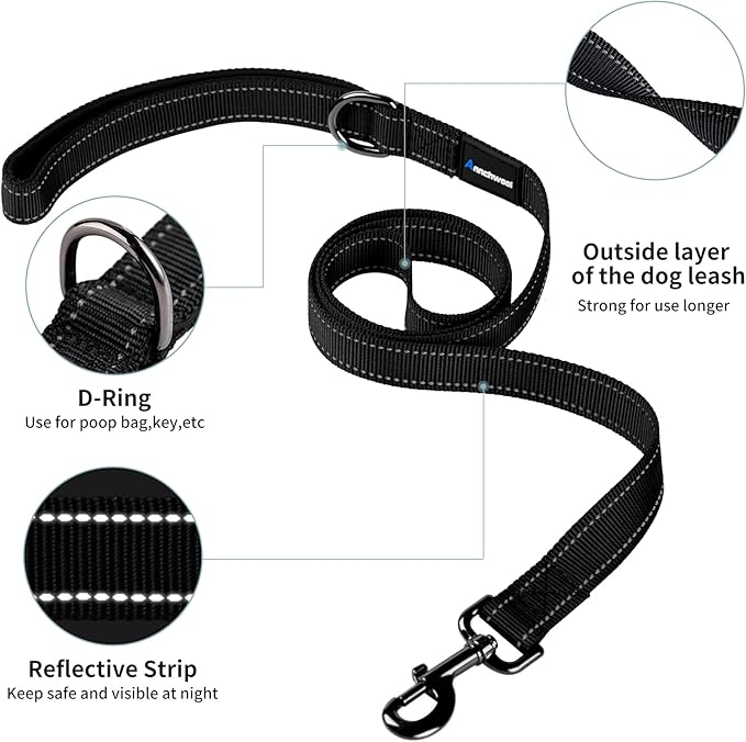 Annchwool No Pull Dog Harness with Padded Handle+5 Ft Leash,Reflective Strip Escape Proof and Quick Fit to Adjust Dog Harness,Easy for Training Walking for Small & Medium and Large Dog(Black-Set,M)