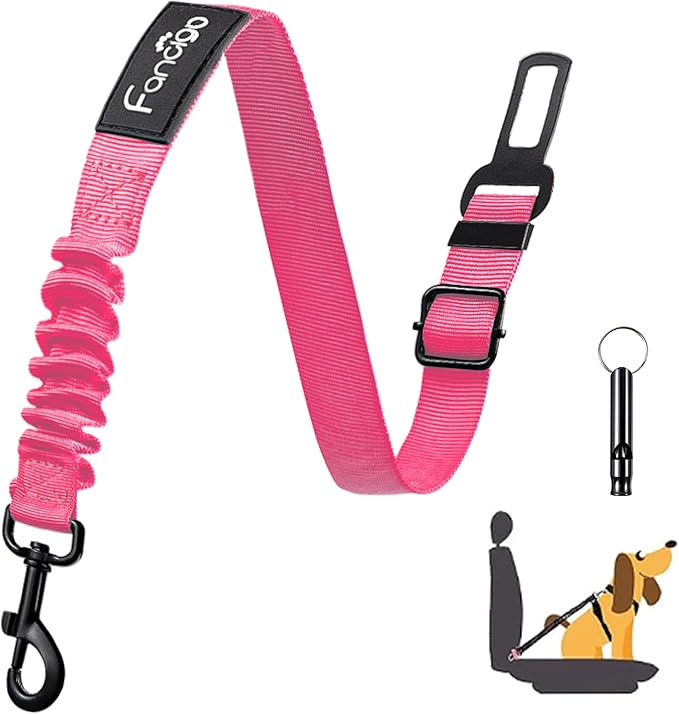 Dog Seat Belt for Car. Adjustable Dog Safety Seatbelt. Adjustable Strap, Strong Nylon Fabric, Bungee Buffer Dog Puppy Car Seat Belt. (Neon Pink - 1 Pack)
