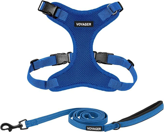 Voyager Step-in Lock Dog Harness w Reflective Dog Leash Combo Set with Neoprene Handle 5ft - Supports Small, Medium and Large Breed Puppies/Cats by Best Pet Supplies - Royal Blue, M