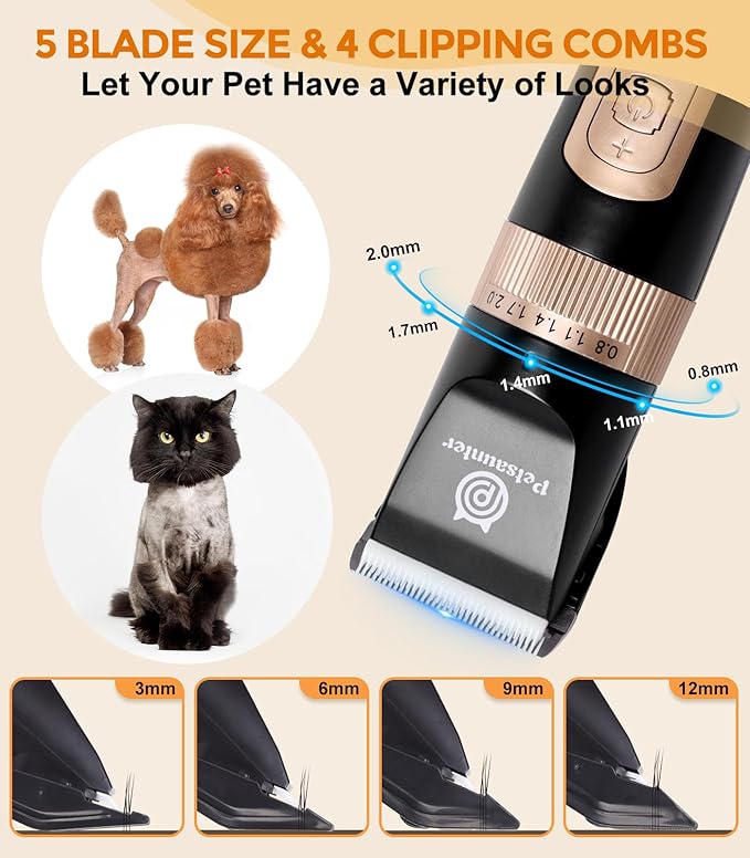 Dog Cat Grooming Kit for Matted Hair - 4-Speed & LCD Dog Clippers for Grooming, Rechargeable for Thick Coats - Low Noise & Low Vibration, Paw Trimmer(C95Pro Set)