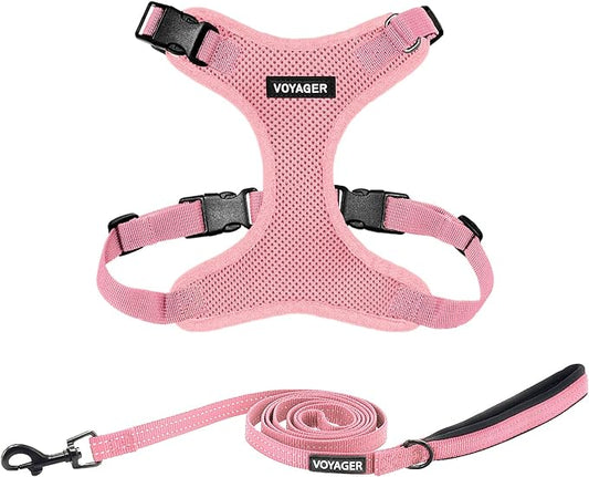 Voyager Step-in Lock Dog Harness w Reflective Dog Leash Combo Set with Neoprene Handle 5ft - Supports Small, Medium and Large Breed Puppies/Cats by Best Pet Supplies - Pink, L