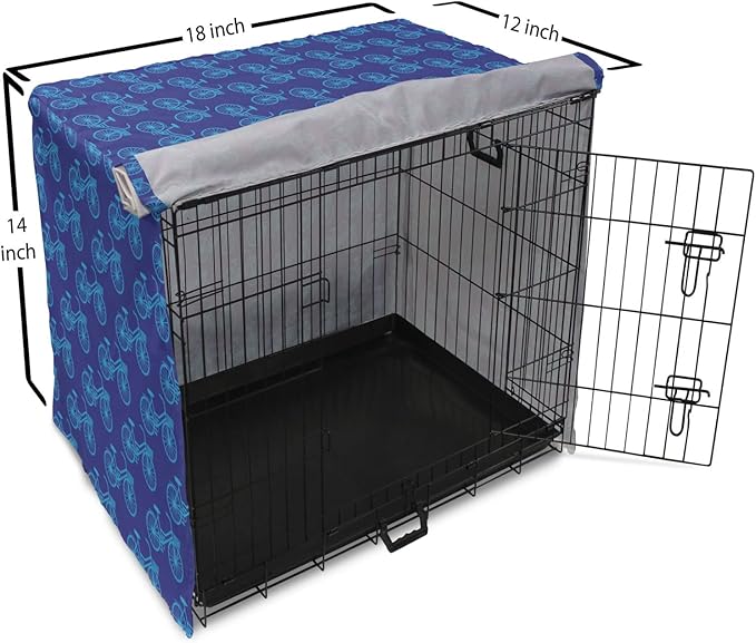 Lunarable Contemporary Blue Dog Crate Cover, Repetitive Pattern with Silhouette Style Bicycles, Easy to Use Pet Kennel Cover for Small Dogs Puppies Kittens, 18 Inch, Dark Violet Sky Blue