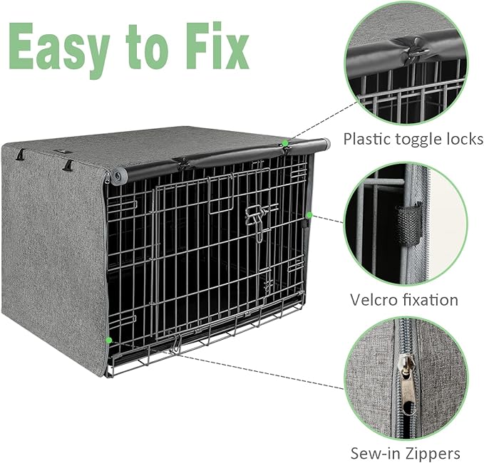 X-ZONE PET Double Door Dog Crate Cover - Polyester Pet Kennel Cover (Fits 24 30 36 42 48 inches Wire Crate) (42 Inch, Grey)