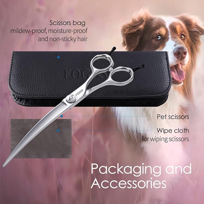 38 Degree Professional Curved Scissors for Dog Grooming 7.5” Japan VG10 Alloy Steel Downward Curved Grooming Shears for Face Right Handed(7.5 inch)