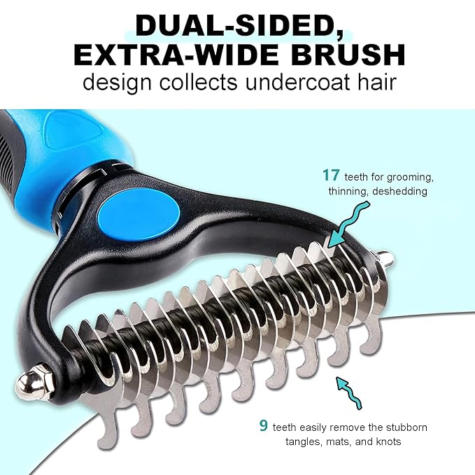 Dog Grooming Brush for Shedding Double Sided Shedding and Dematting Undercoat Rake Comb for Dogs and Cats Pet Dematting Tool for Small Medium Dogs and Cats 2 Pack