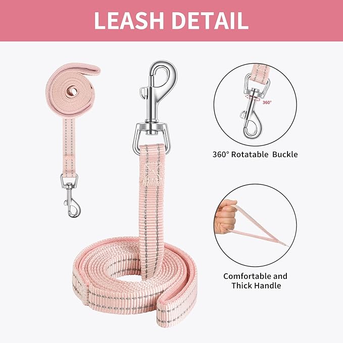 AMTOR Small Dog Harness with Leash Set, No Escape Easy Walk Puppy Harnesses for Training Walking, Step-in Reflective Soft Dogs Vest for XS S Medium Extra-Small Large Sized Dog(Pink,M)