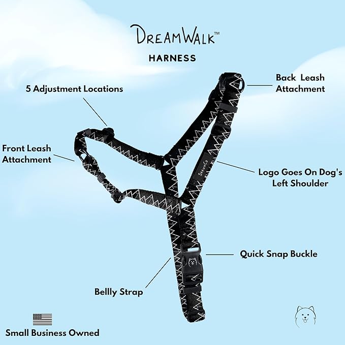 ShawnCo Dream Walk No-Pull Dog Harness- Adjustable, Comfortable, Easy to Use Pet Halter to Help Stop Pulling for Small, Medium and Large Dogs- Art Pattern Designs (Wolf Moon, S)