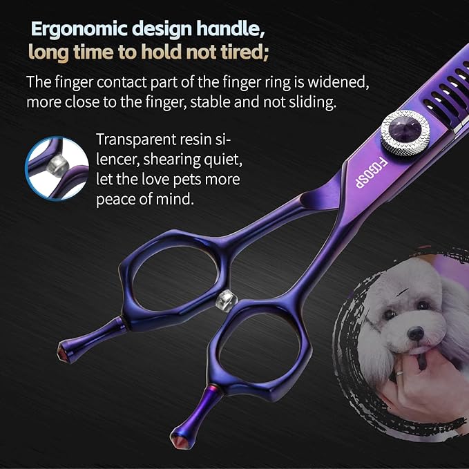 Professional Curved Chunkers Dog Grooming Scissors 7'' Curved Comb Thinning Shears for Dogs Pet 27 Teeth Japan VG10 Sharp and Smooth(7 Curve Chunker, Purpler)