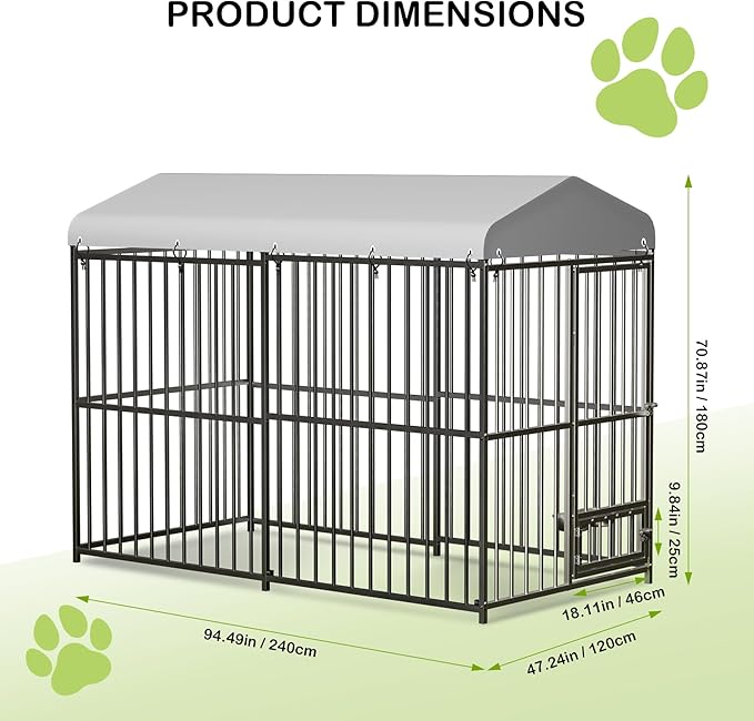Outdoor Dog Kennel for Large Dogs, 8x4x6 FT Large Dog Kennel Outside with Lock, Dog Enclosures with UV-Resistant Waterproof Roof Cover for Outside