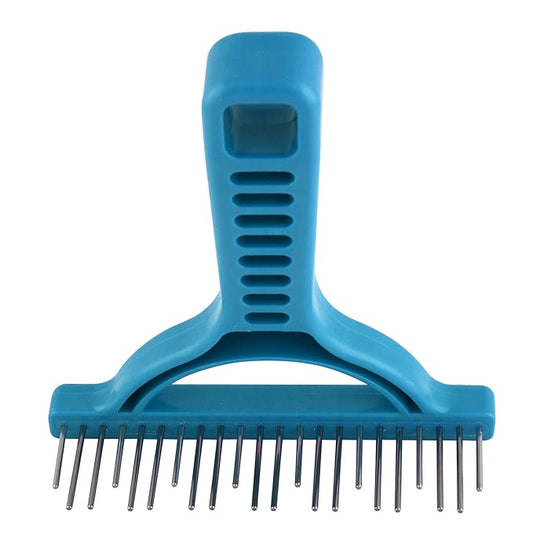 The Untangler Rakes for Grooming and Shedding -silky smooth rotating teeth to easily collect loose hair (Blue, Shedding)