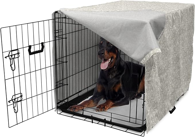Lunarable Traditional Dog Crate Cover, Orient Paisleys Swirled Leaves Oriental Culture Inspirations Print, Easy to Use Pet Kennel Cover for Medium Large Dogs, 42 Inch, Warm Taupe and White