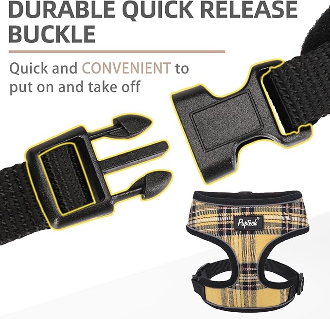 PUPTECK Soft Mesh Dog Harness and Leash Set Pet Puppy Cat Comfort Padded Vest No Pull Harnesses, Yellow, XS